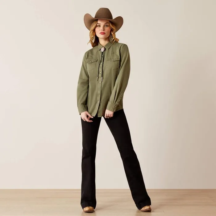 Women TShirts and Tops Ariat Jurlington Snap Shirt Sea Spray