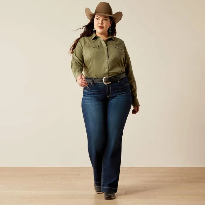 Women TShirts and Tops Ariat Jurlington Snap Shirt Sea Spray
