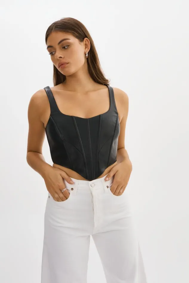 Women TABIA Leather Corset Top Black LAMARQUE Tops Women TABIA Leather Corset Top Black LAMARQUE Tops