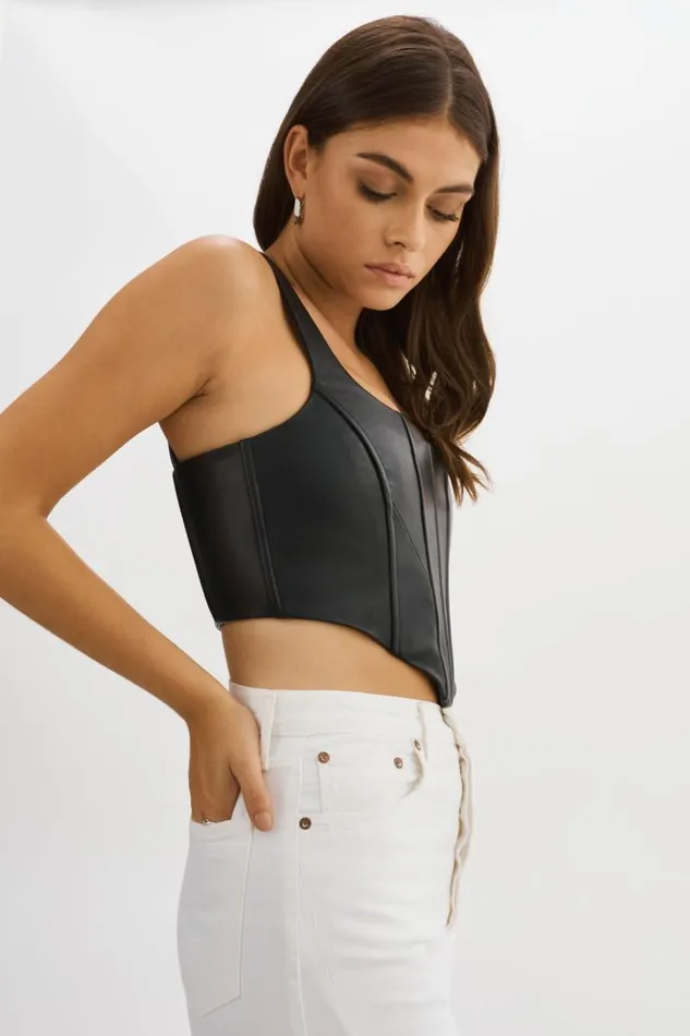 Women TABIA Leather Corset Top Black LAMARQUE Tops Women TABIA Leather Corset Top Black LAMARQUE Tops