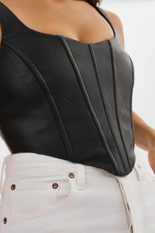 Women TABIA Leather Corset Top Black LAMARQUE Tops Women TABIA Leather Corset Top Black LAMARQUE Tops