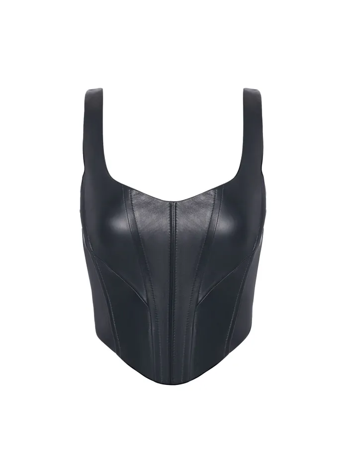 Women TABIA Leather Corset Top Black LAMARQUE Tops Women TABIA Leather Corset Top Black LAMARQUE Tops