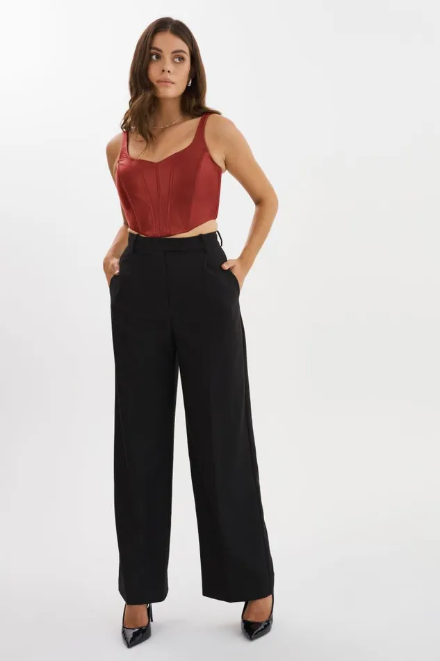 Women TABIA Leather Corset Top Ruby Red LAMARQUE Tops