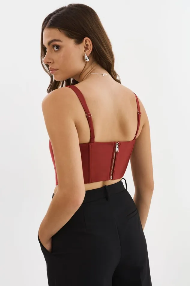 Women TABIA Leather Corset Top Ruby Red LAMARQUE Tops