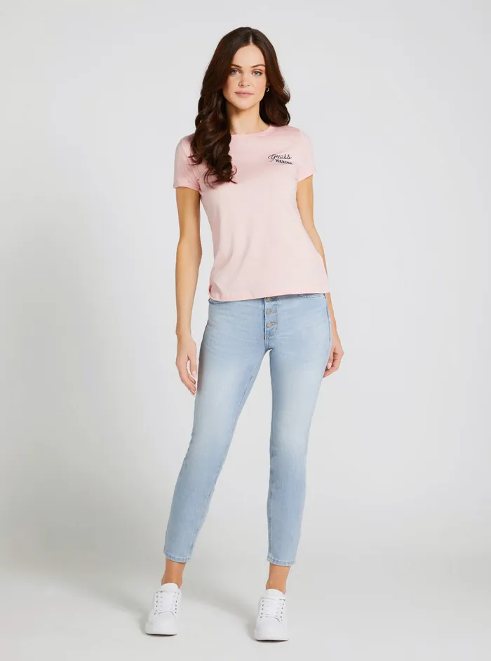 Women Tees and Tanks GUESS Eco Calm Pink Marine Logo Tshirt Women Tees and Tanks GUESS Eco Calm Pink Marine Logo Tshirt