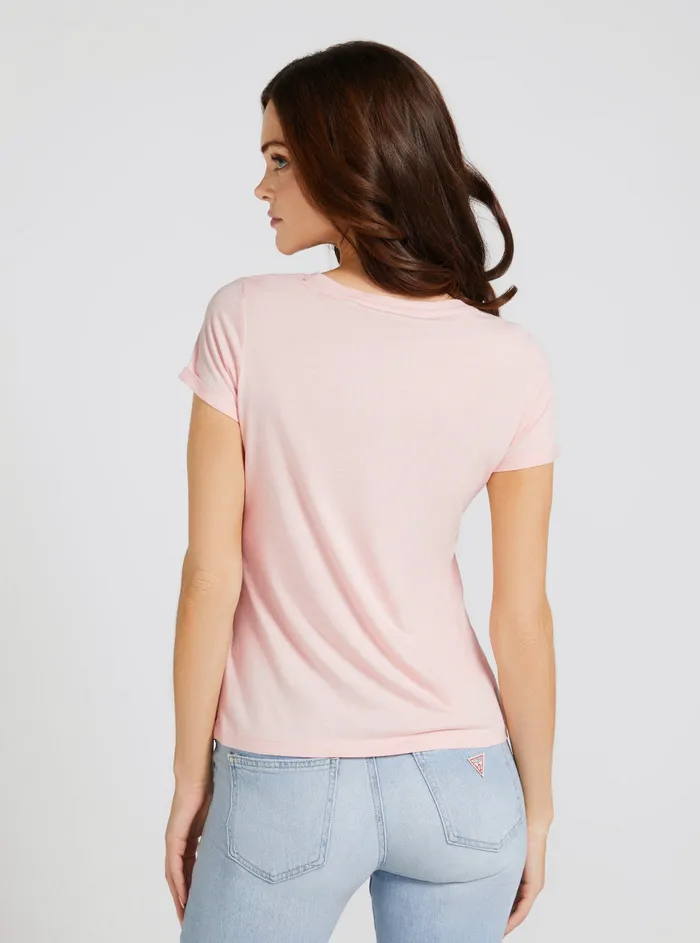 Women Tees and Tanks GUESS Eco Calm Pink Marine Logo Tshirt Women Tees and Tanks GUESS Eco Calm Pink Marine Logo Tshirt