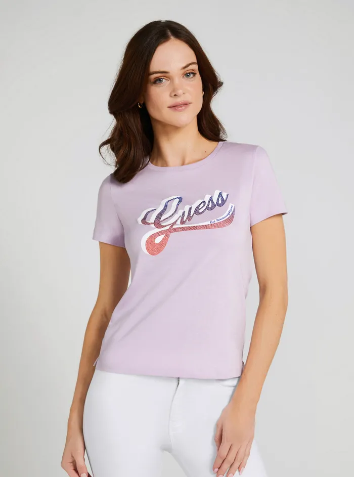 Women Tees and Tanks GUESS Eco Lilac Shaded Logo Tshirt
