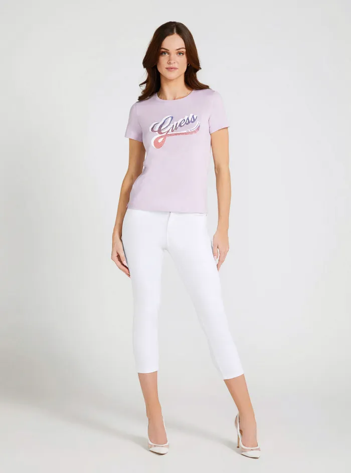 Women Tees and Tanks GUESS Eco Lilac Shaded Logo Tshirt Women Tees and Tanks GUESS Eco Lilac Shaded Logo Tshirt