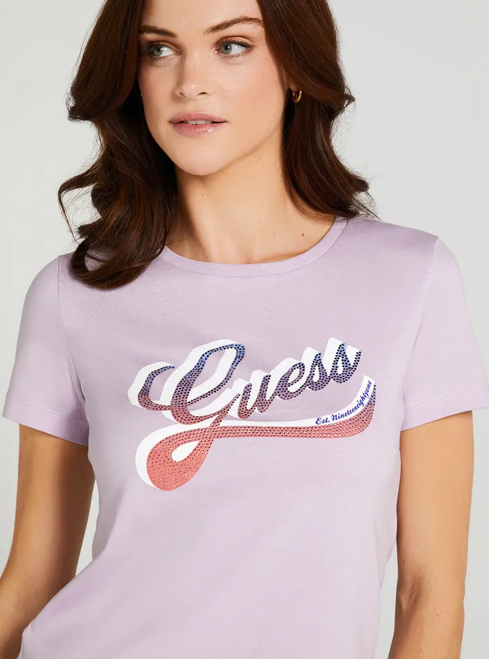 Women Tees and Tanks GUESS Eco Lilac Shaded Logo Tshirt Women Tees and Tanks GUESS Eco Lilac Shaded Logo Tshirt