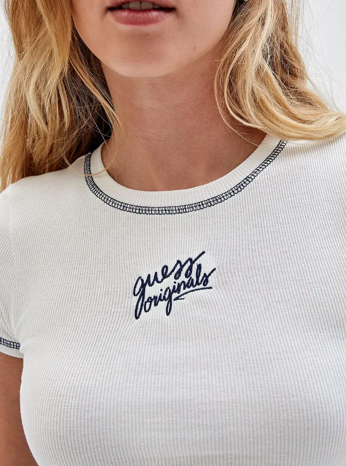 Women Tees and Tanks GUESS Guess Originals White Mya Crop Baby Tshirt