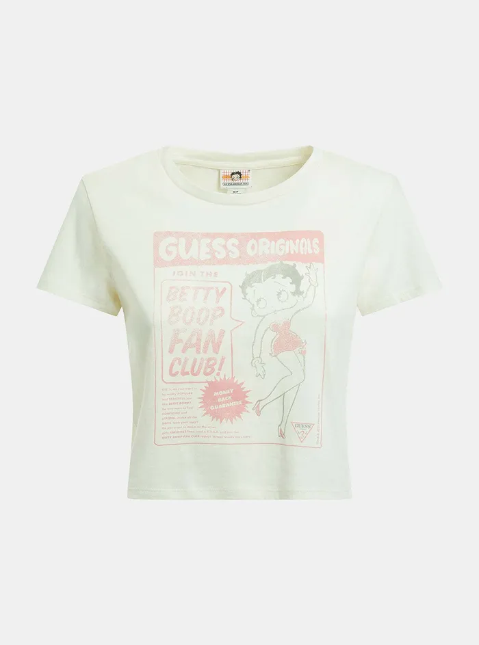 Women Tees and Tanks GUESS Guess Originals X Betty Boop White Cropped Baby Tshirt