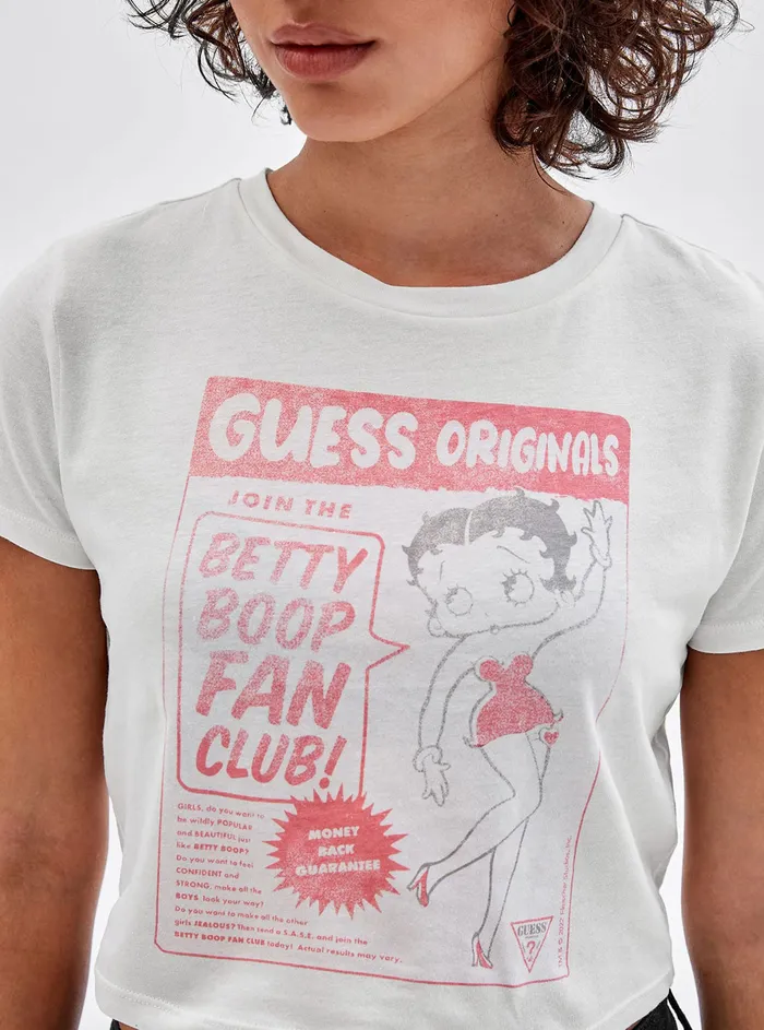Women Tees and Tanks GUESS Guess Originals X Betty Boop White Cropped Baby Tshirt
