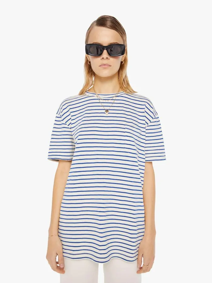 Women Tees Tanks Mother Denim Guerreiro Tee Blue Stripes