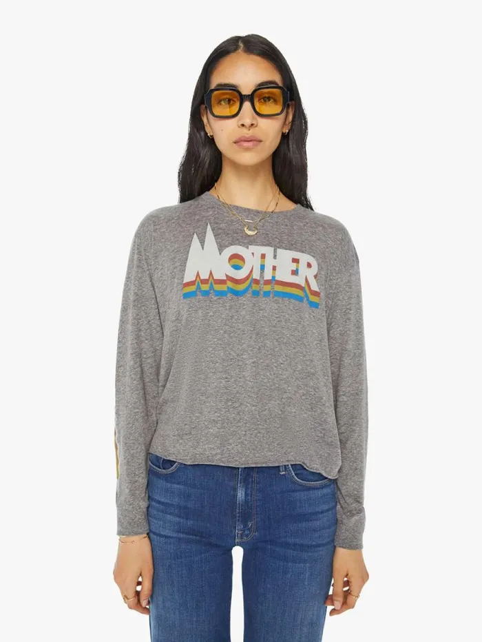 Women Tees Tanks Mother Denim The LS Slouchy Cut Off Grey
