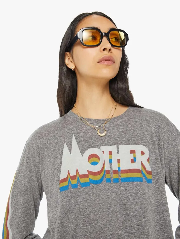Women Tees Tanks Mother Denim The LS Slouchy Cut Off Grey