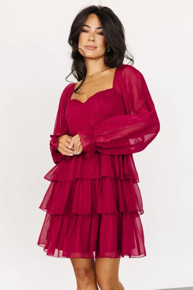 Women Thompson Tiered Short Dress Burgundy Baltic Born Short Dresses Women Thompson Tiered Short Dress Burgundy Baltic Born Short Dresses