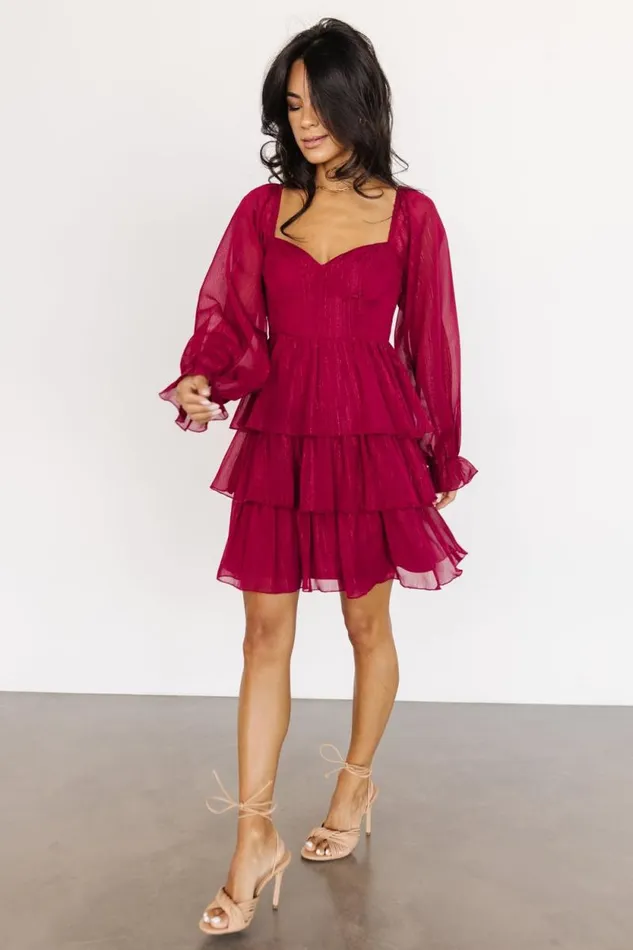 Women Thompson Tiered Short Dress Burgundy Baltic Born Short Dresses Women Thompson Tiered Short Dress Burgundy Baltic Born Short Dresses