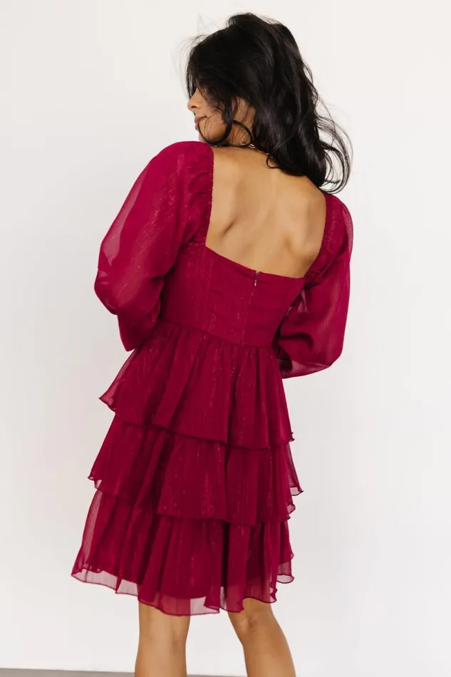 Women Thompson Tiered Short Dress Burgundy Baltic Born Short Dresses Women Thompson Tiered Short Dress Burgundy Baltic Born Short Dresses