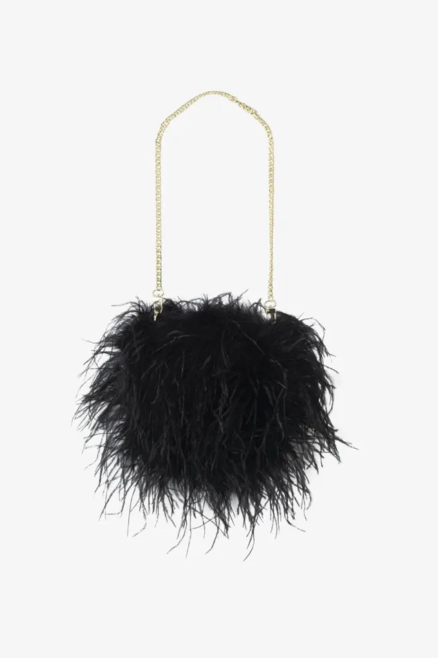 Women TIARI Feather Clutch Bag Black LAMARQUE Bags