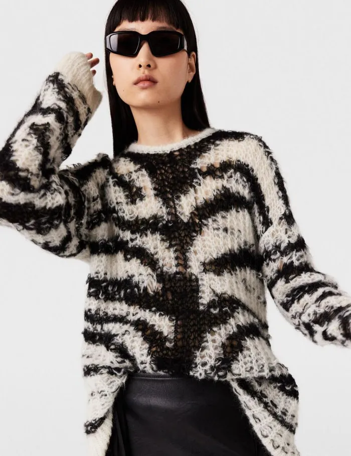 Women Tiger Pattern OpenKnit Sweater Black And White Stella McCartney Knitwear Women Tiger Pattern OpenKnit Sweater Black And White Stella McCartney Knitwear