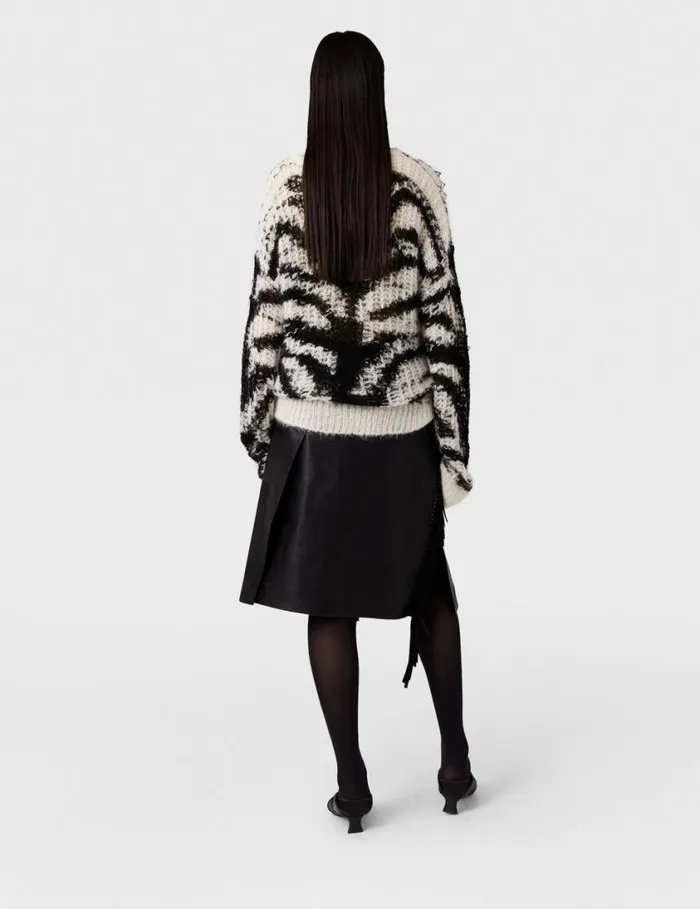 Women Tiger Pattern OpenKnit Sweater Black And White Stella McCartney Knitwear Women Tiger Pattern OpenKnit Sweater Black And White Stella McCartney Knitwear