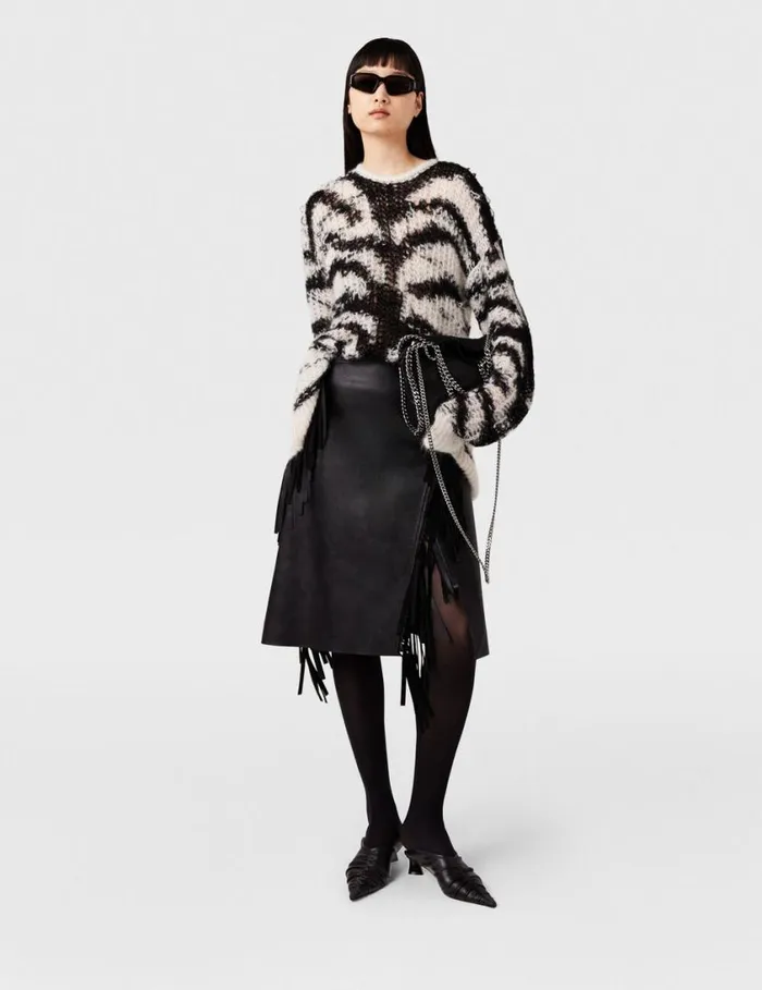 Women Tiger Pattern OpenKnit Sweater Black And White Stella McCartney Knitwear Women Tiger Pattern OpenKnit Sweater Black And White Stella McCartney Knitwear