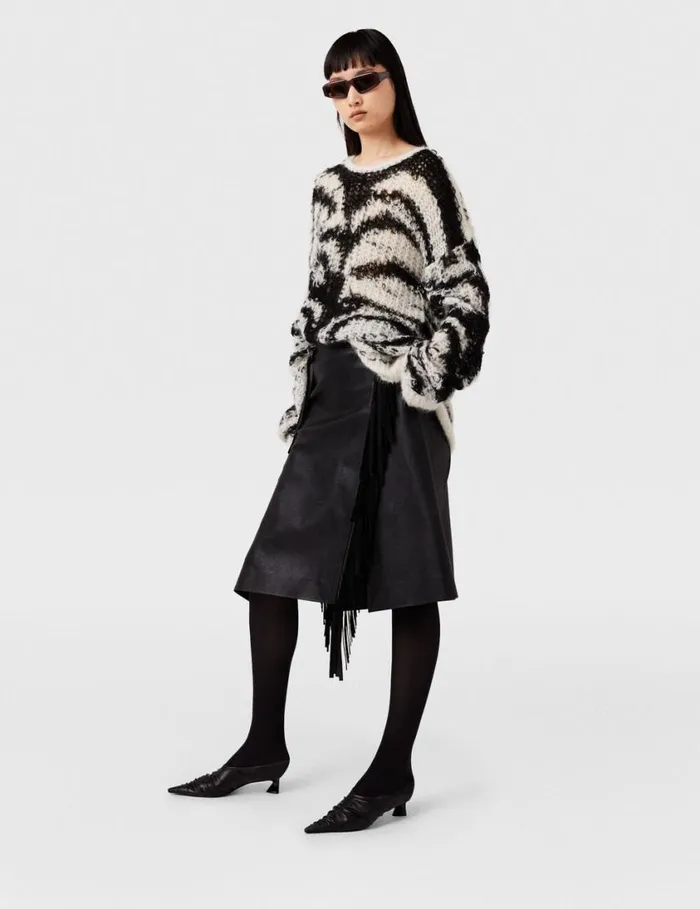 Women Tiger Pattern OpenKnit Sweater Black And White Stella McCartney Knitwear Women Tiger Pattern OpenKnit Sweater Black And White Stella McCartney Knitwear