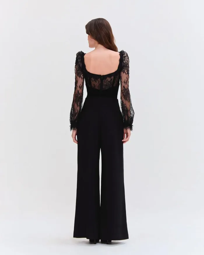 Women Tops and Bodysuits PatBO LACE AND VELVET BODYSUIT Black