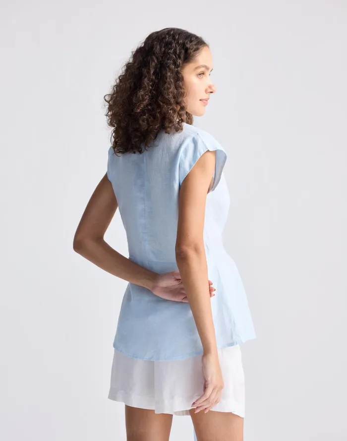 Women Tops and Shirts Madewell Reistor Power Moves Hemp Short Sleeve Top In Blue Light Blue