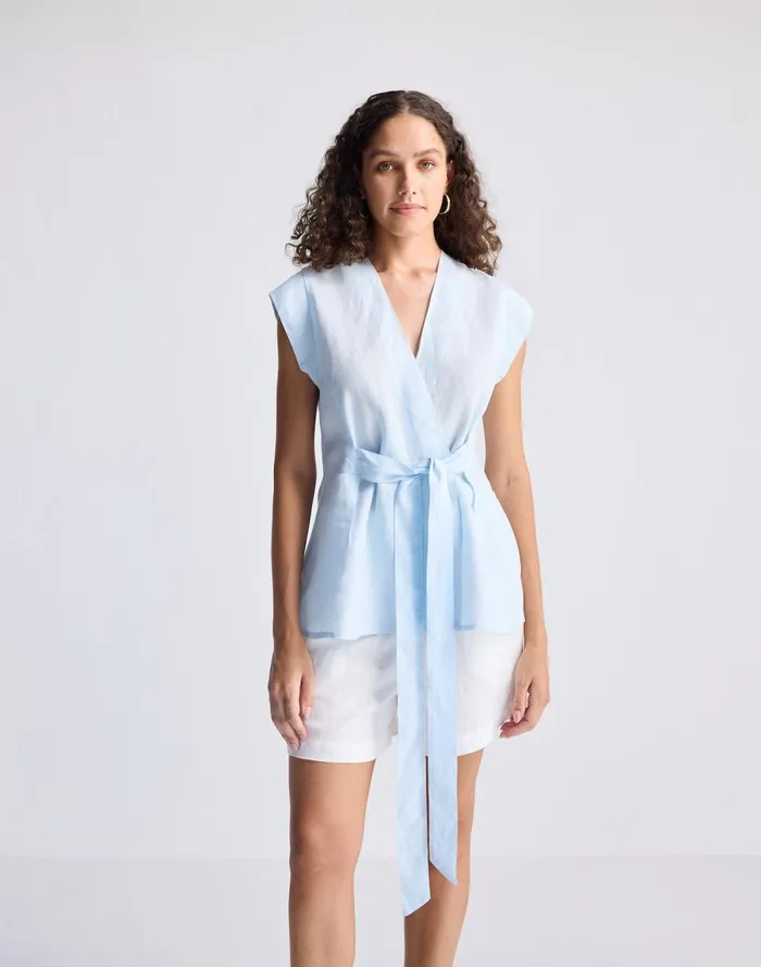 Women Tops and Shirts Madewell Reistor Power Moves Hemp Short Sleeve Top In Blue Light Blue