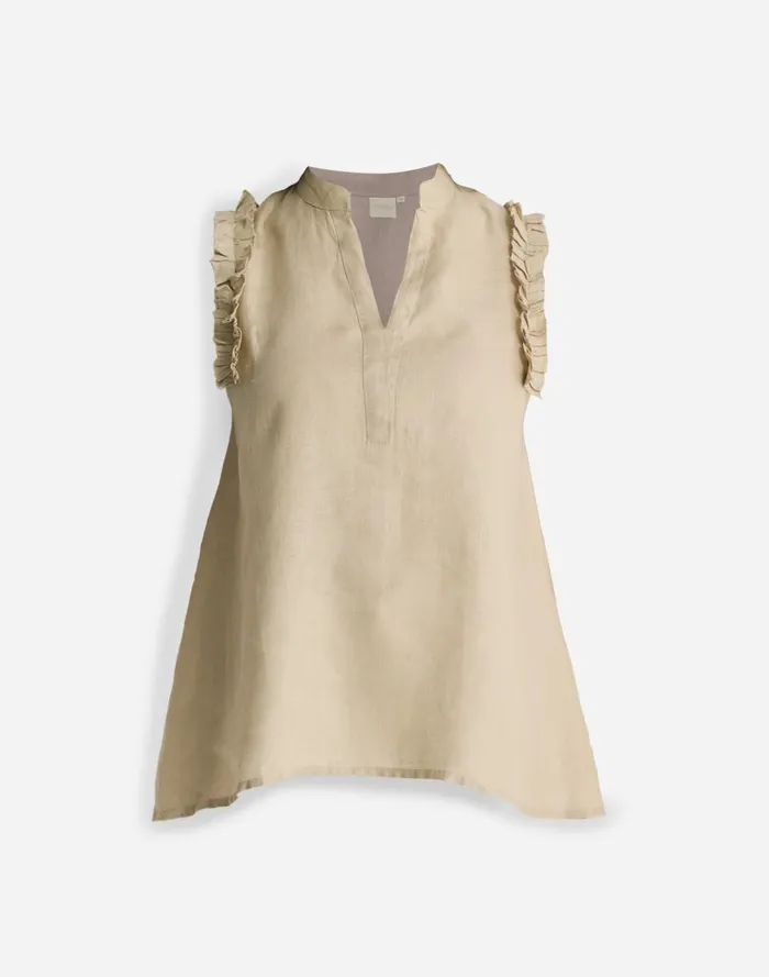 Women Tops and Shirts Madewell Reistor Sleeveless 100 Hemp Top With Ruffles In Neutral Beige Beige