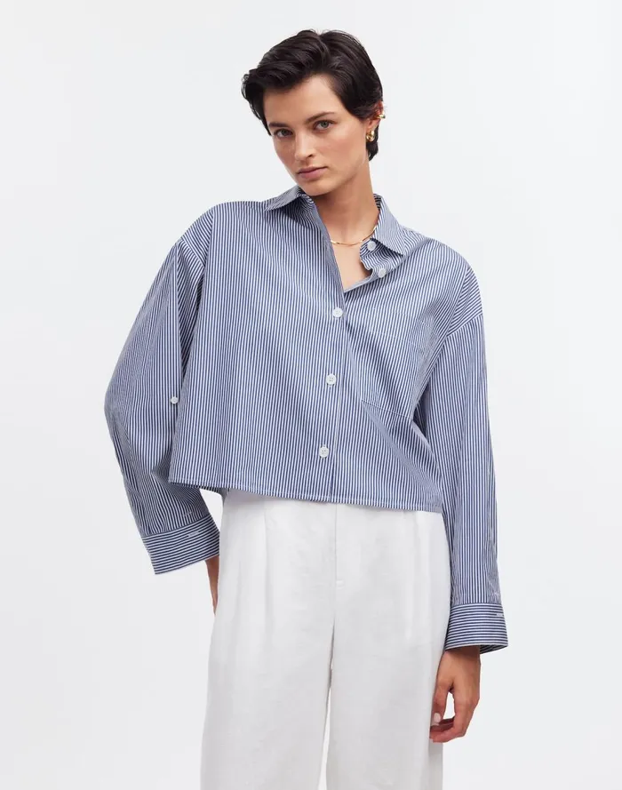 Women Tops and Shirts Madewell StraightHem Shirt Blue And White Even Stripe