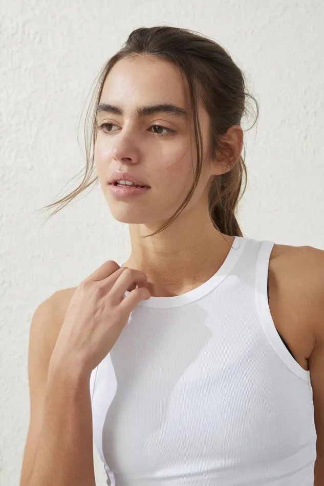 Women Tops Cotton On Active Rib Tank Top White