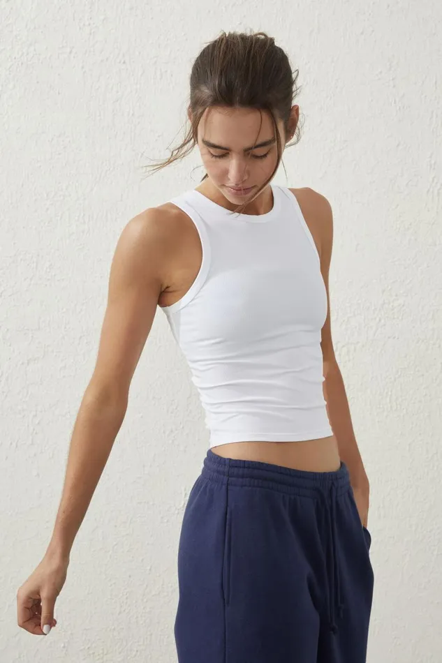 Women Tops Cotton On Active Rib Tank Top White
