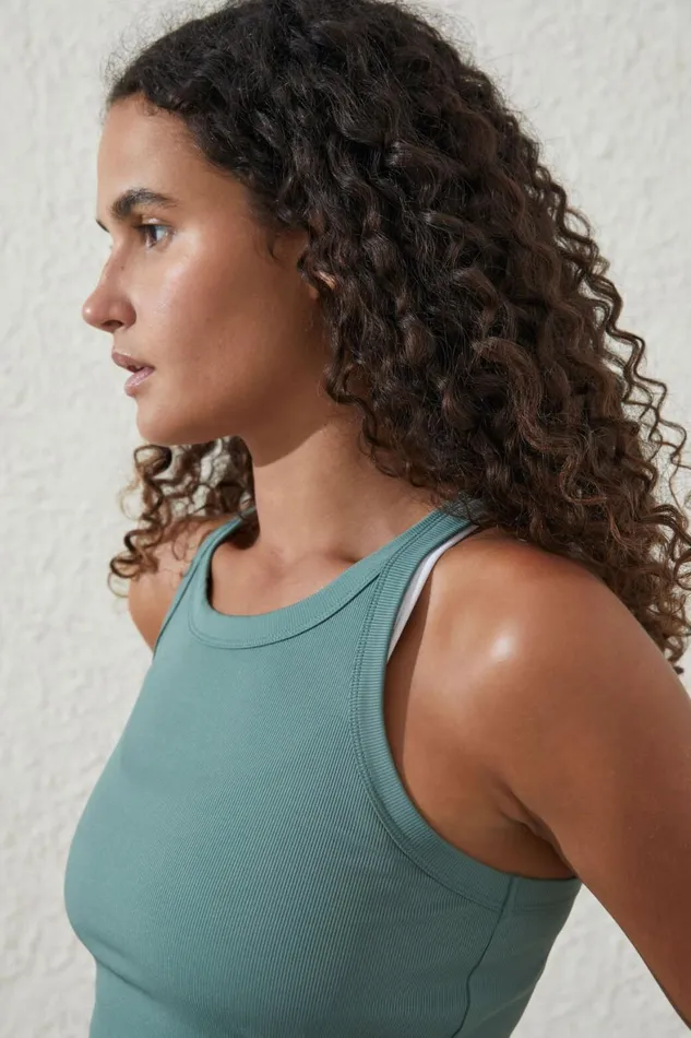 Women Tops Cotton On Active Rib Thin Racer Tank Myrtle Dream
