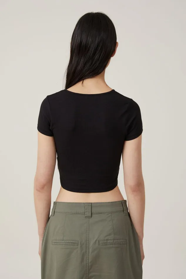 Women Tops Cotton On Bailey Keyhole Short Sleeve Top Black