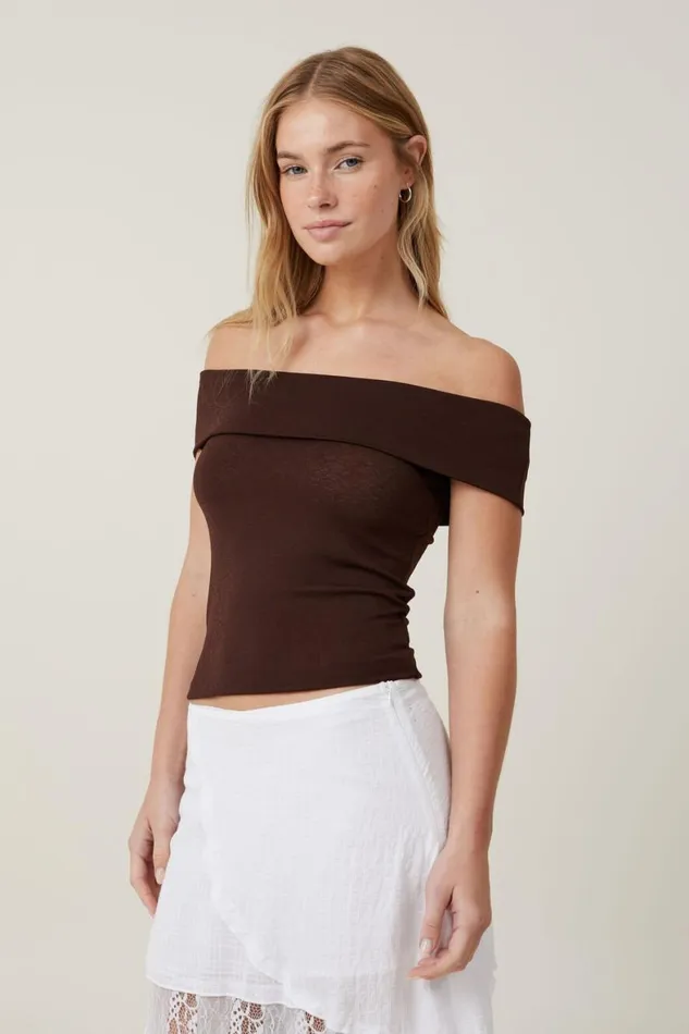 Women Tops Cotton On Chloe Off The Shoulder Top Dark Oak