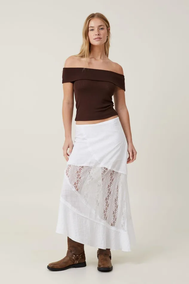 Women Tops Cotton On Chloe Off The Shoulder Top Dark Oak