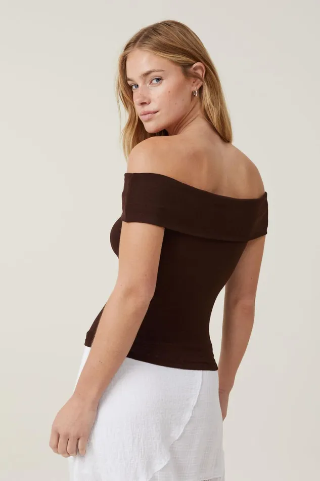 Women Tops Cotton On Chloe Off The Shoulder Top Dark Oak