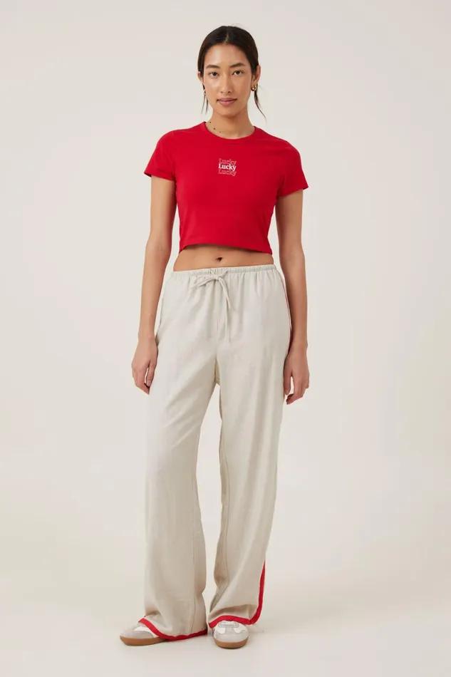 Women Tops Cotton On Crop Fit Graphic Tee Lucky Lucky Luckycrimson
