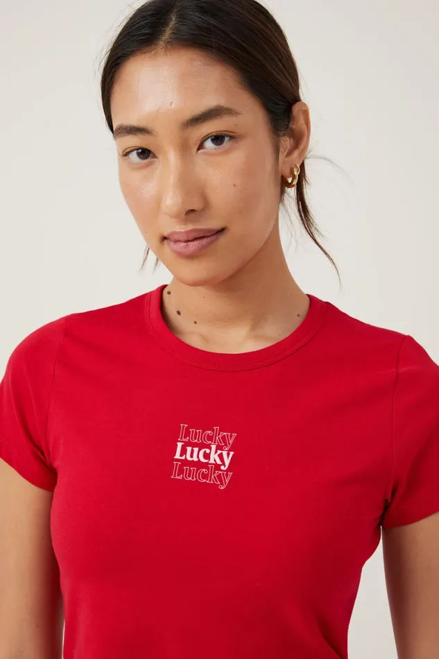 Women Tops Cotton On Crop Fit Graphic Tee Lucky Lucky Luckycrimson