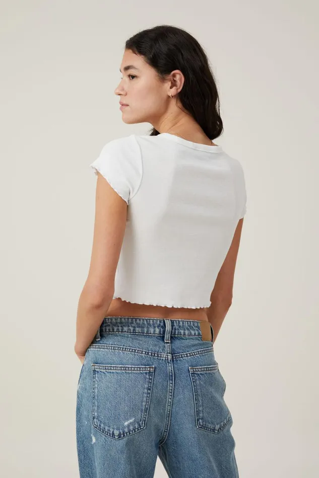 Women Tops Cotton On Crop Lettuce Rib License Tee Lcn Bra Poison Vintage White