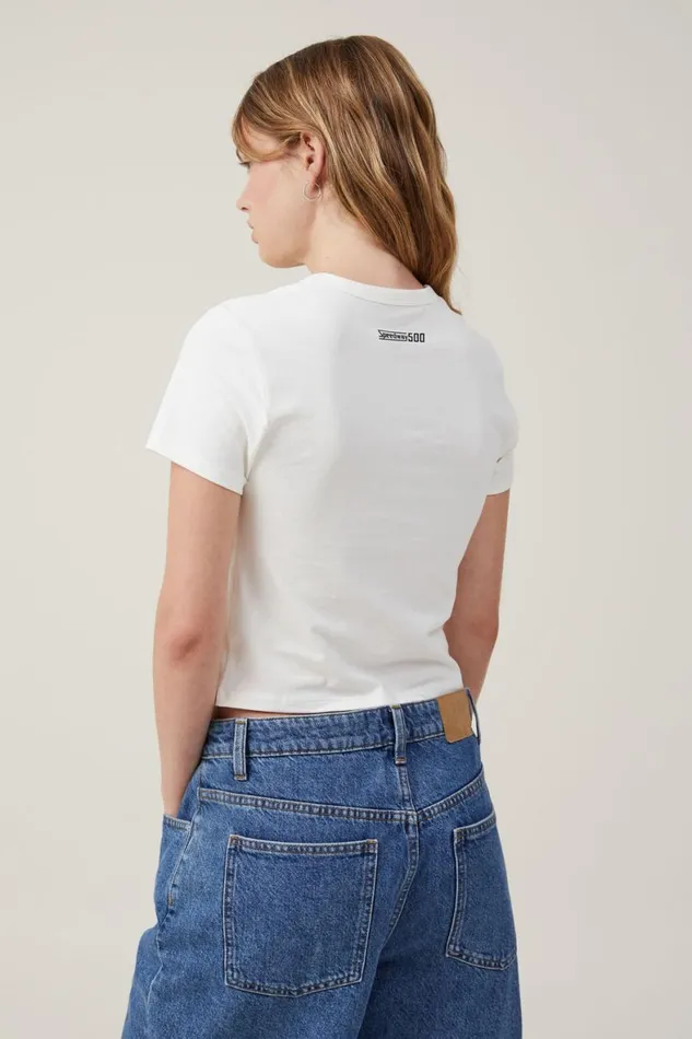 Women Tops Cotton On Fitted Graphic Longline Tee Racing Crest Vintage White