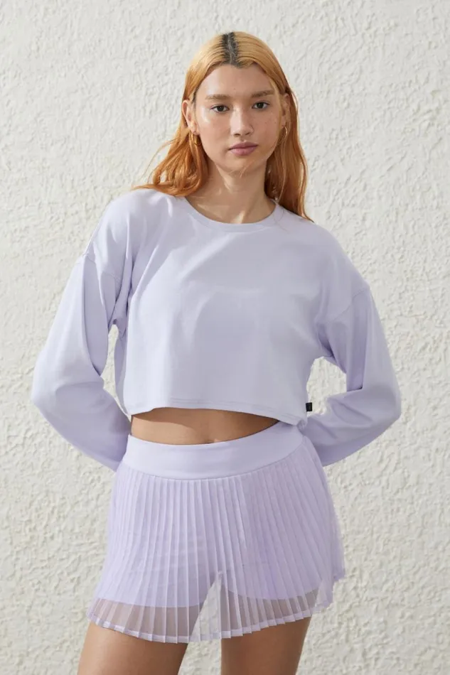 Women Tops Cotton On Lightweight Cropped Longsleeve Top Lavender Cream