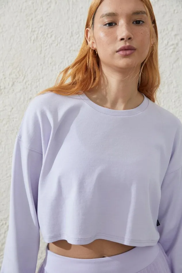 Women Tops Cotton On Lightweight Cropped Longsleeve Top Lavender Cream