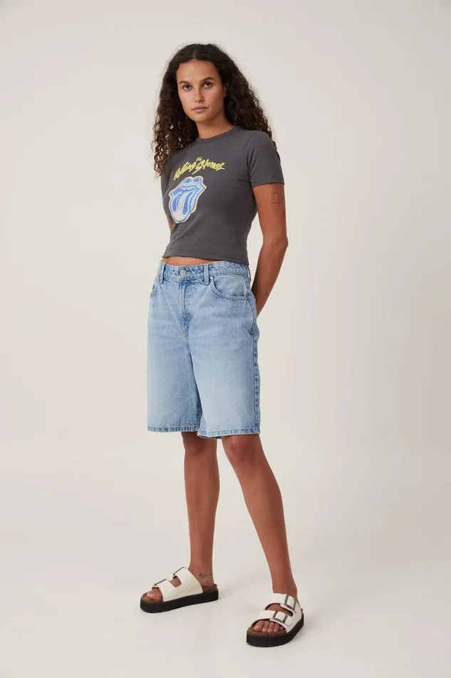 Women Tops Cotton On Lightweight Longline License Tee Lcn Br Rolling Stones Spiral Tonguegraphite