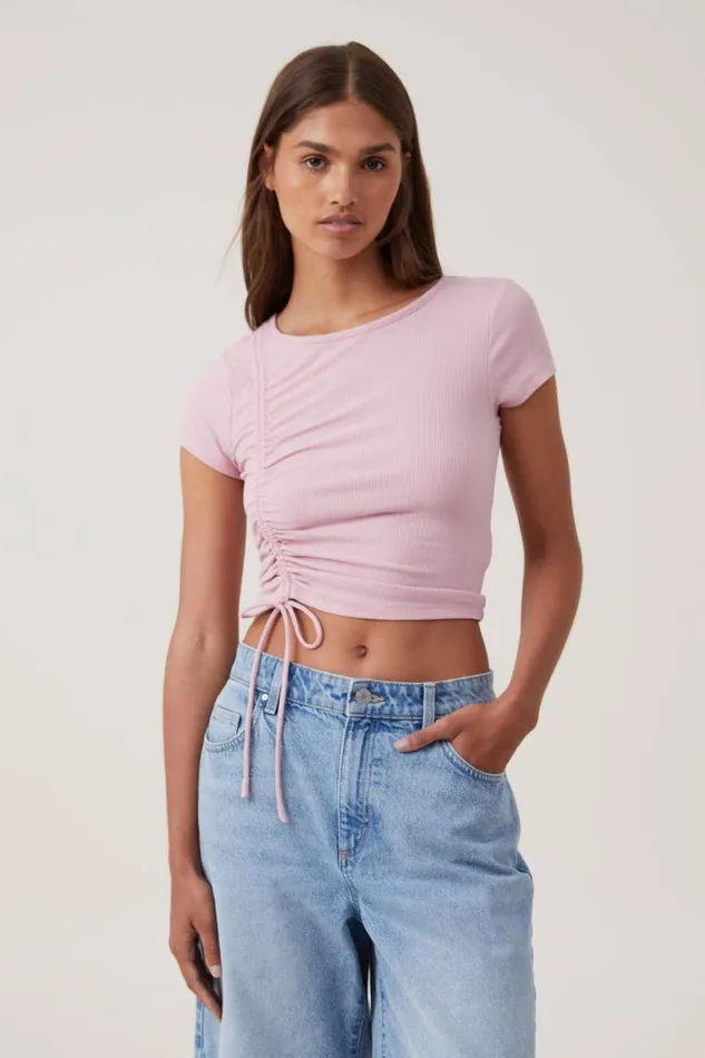 Women Tops Cotton On Marli Rouched Front Short Sleeve Top Dusk Pink