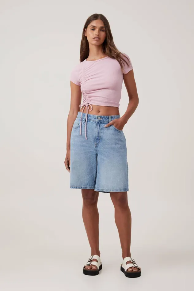 Women Tops Cotton On Marli Rouched Front Short Sleeve Top Dusk Pink