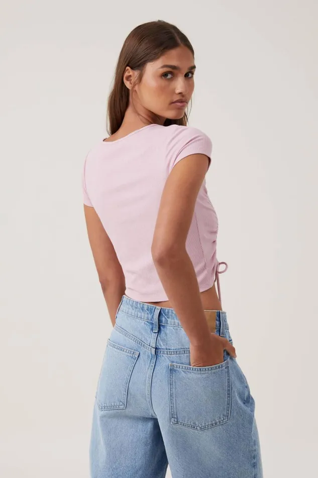 Women Tops Cotton On Marli Rouched Front Short Sleeve Top Dusk Pink