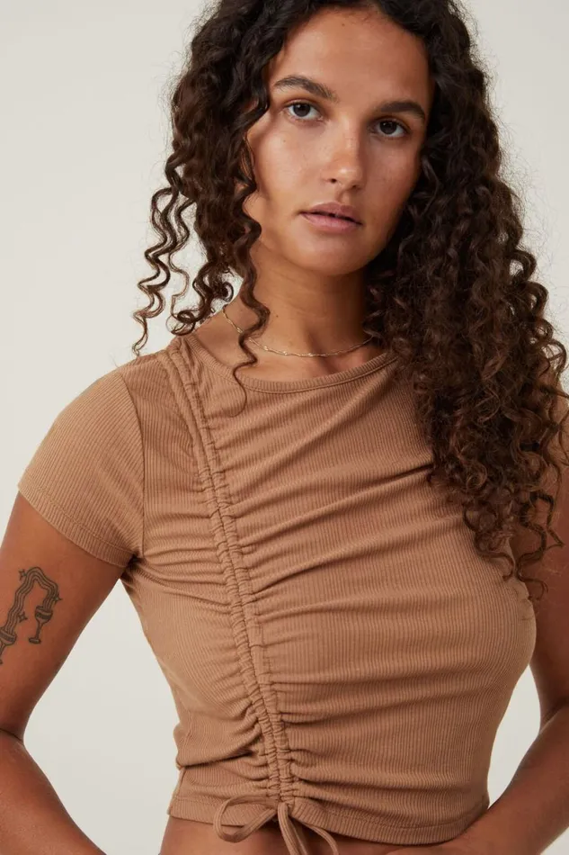 Women Tops Cotton On Marli Rouched Front Short Sleeve Top Pinecone
